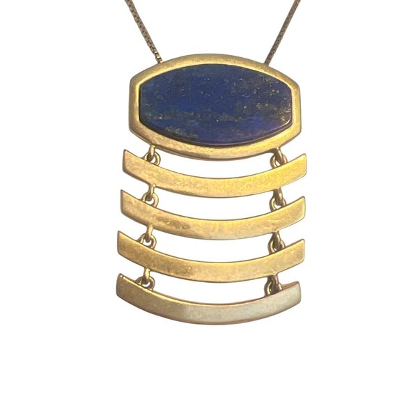 Madewell Gold Tone Necklace Lapis Lazuli Modernist Articulated Slide Adjustable - Picture 2 of 4